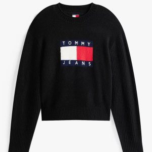 Jersey Tommy Jeans Jaspeado con Logo Negro Mujer
