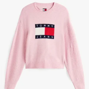 Jersey Tommy Jeans Jaspeado con Logo Rosa Mujer