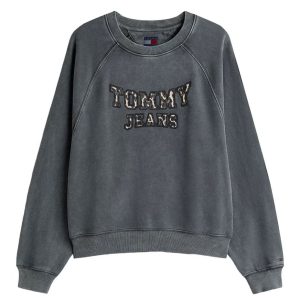 Sudadera Tommy Jeans con Logo Animal Print Gris Mujer