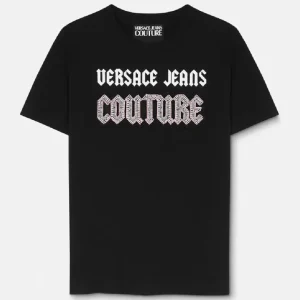 Camiseta Versace Jeans Couture con Logo Gótico Negra Mujer