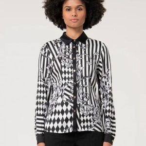 Camisa Fracomina Geometric Pattern Negra y Blanca Mujer