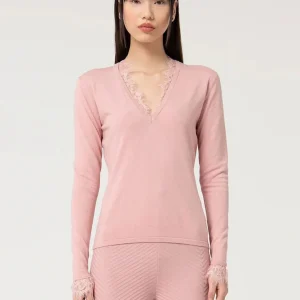 Jersey Fracomina De Escote Pico Rosa Mujer