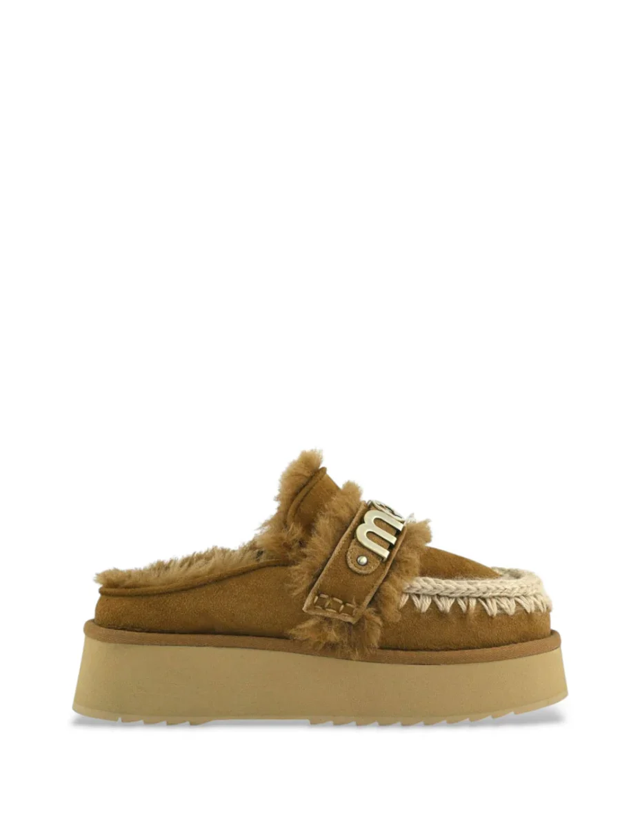 Zuecos MOU Platform Strap Logo Marrones Mujer