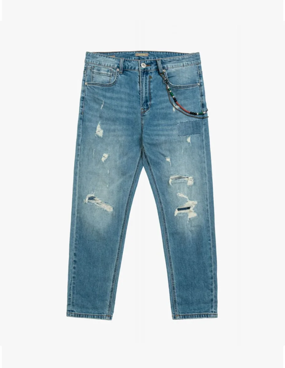 Pantalón Vaquero Gianni Lupo con Rip & Repair Azul Hombre