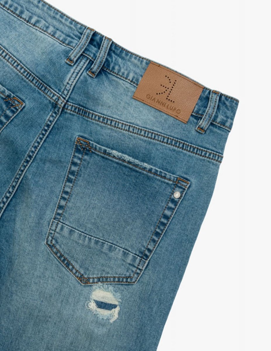 Pantalón Vaquero Gianni Lupo con Rip & Repair Azul Hombre - Imagen 4