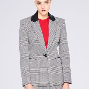 Blazer Silvian Heach de Cuadros Negra y Blanca Mujer