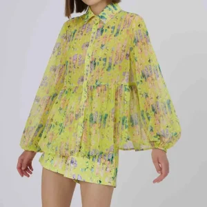 Camisa Silvian Heach Amplia Estampada Amarilla Mujer