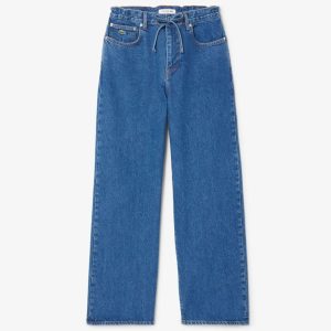 Pantalón Vaquero Lacoste de Corte Ancho Azul Mujer