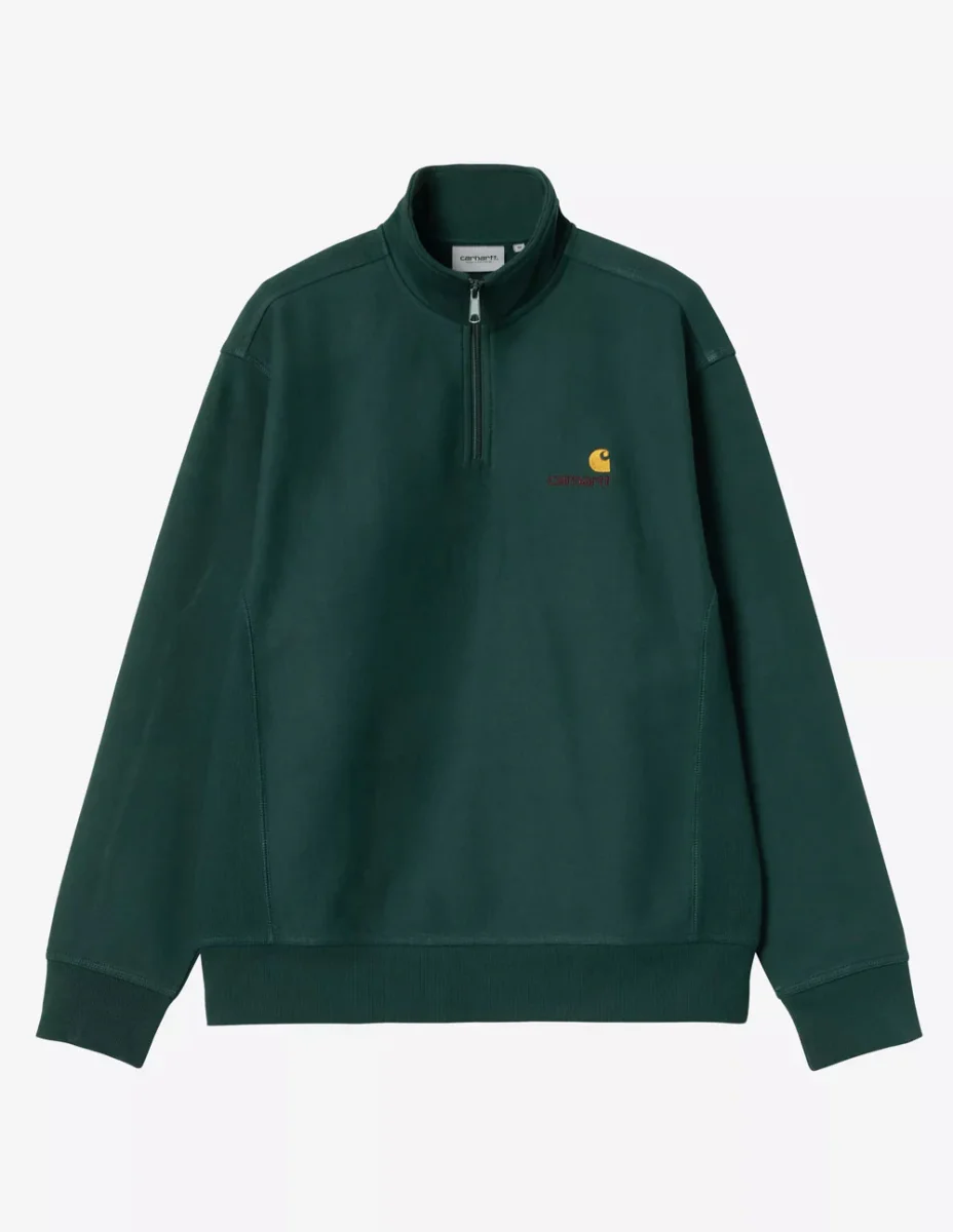 Sudadera Carhartt WIP Half Zip American Script Verde Hombre - Imagen 2