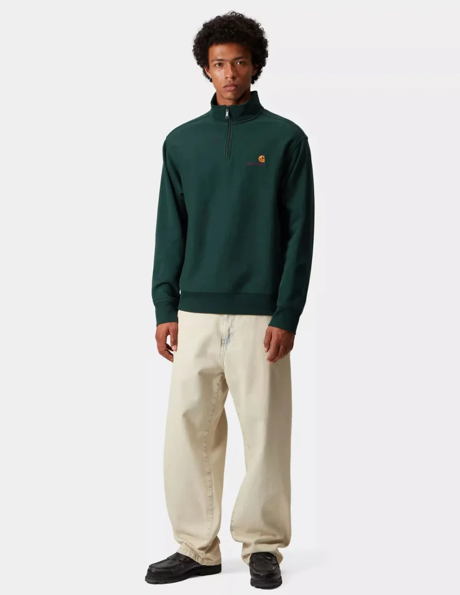 Sudadera Carhartt WIP Half Zip American Script Verde Hombre - Imagen 6