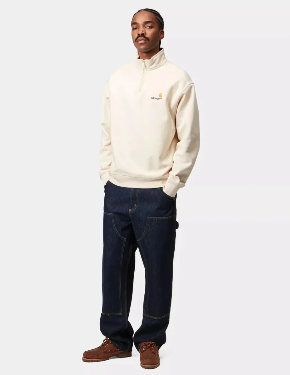 Sudadera Carhartt WIP Half Zip American Script Beige Hombre - Imagen 6