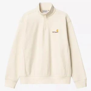 Sudadera Carhartt WIP Half Zip American Script Beige Hombre