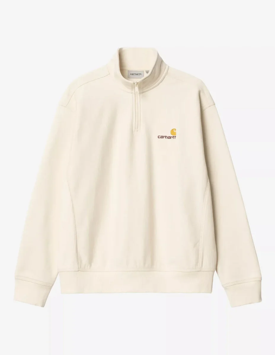 Sudadera Carhartt WIP Half Zip American Script Beige Hombre - Imagen 2