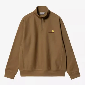 Sudadera Carhartt WIP Half Zip American Script Marrón Hombre