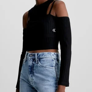 Top Calvin Klein Jeans Double Layer Cut Out Negro Mujer