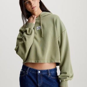 Sudadera con Capucha Calvin Klein Jeans de Algodón Lavado Verde Mujer