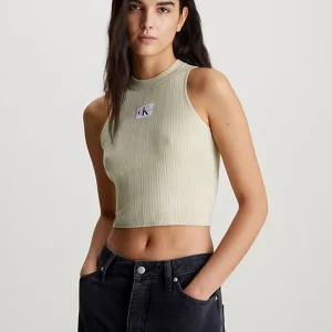 Top Calvin Klein Jeans de Tirantes de Lyocell Verde Mujer