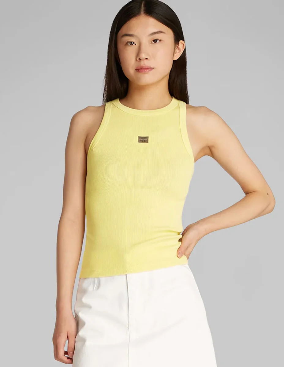 Camiseta Calvin Klein Jeans de Tirantes con Logo Amarilla Mujer - Imagen 2