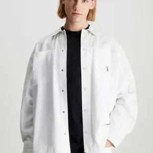 Sobrecamisa Calvin Klein Jeans de Sarga de Algodon Blanca Hombre