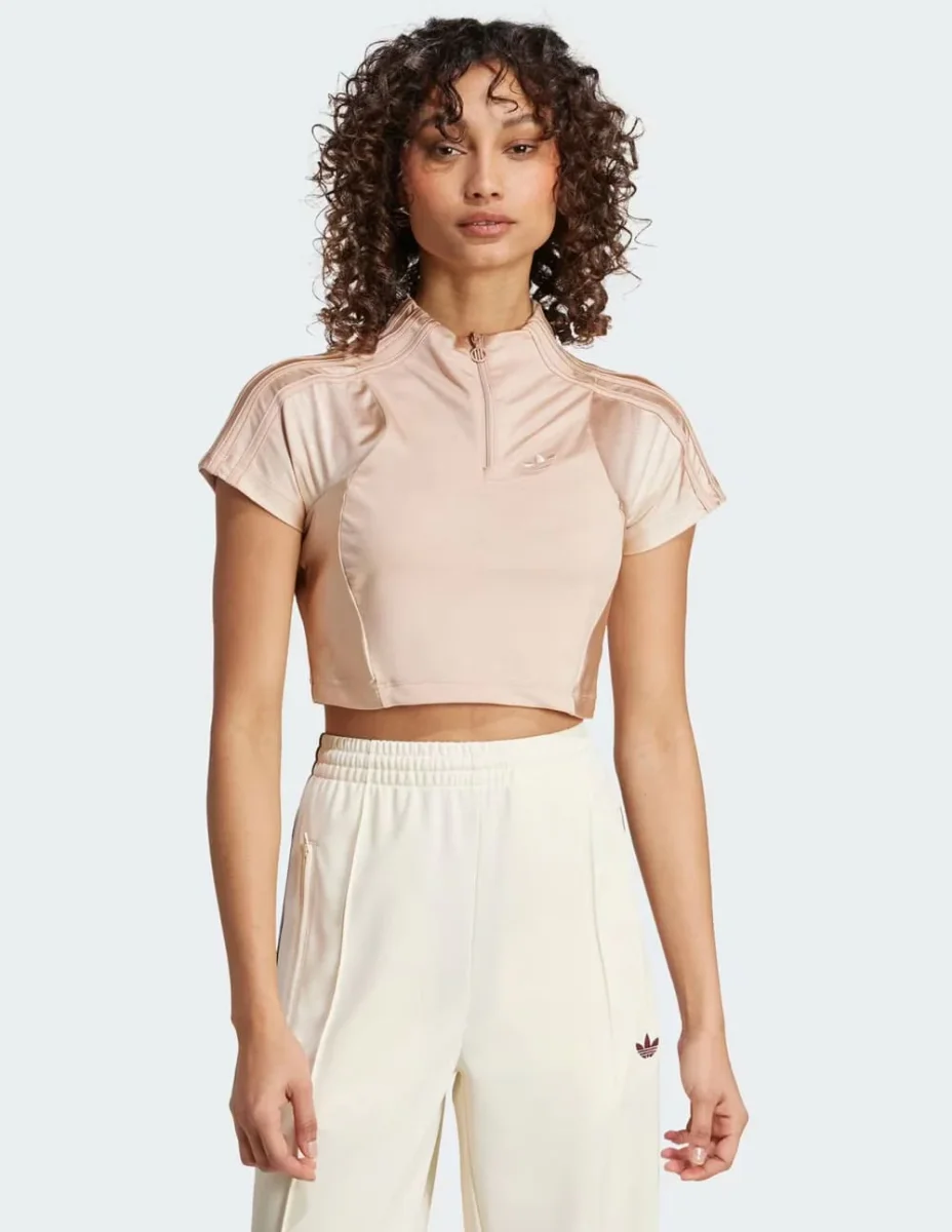 Top adidas Zip-Up Beige Mujer - Imagen 3