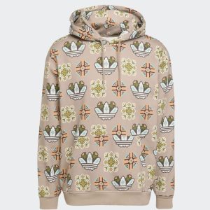 Sudadera con Capucha adidas Tile All Over Print Loose Beige Hombre