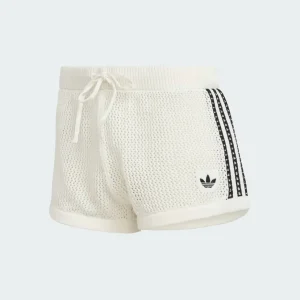 Pantalón Corto adidas de Punto con Ganchillo Blanco Mujer