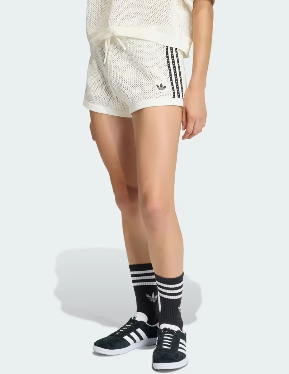 Pantalón Corto adidas de Punto con Ganchillo Blanco Mujer - Imagen 3