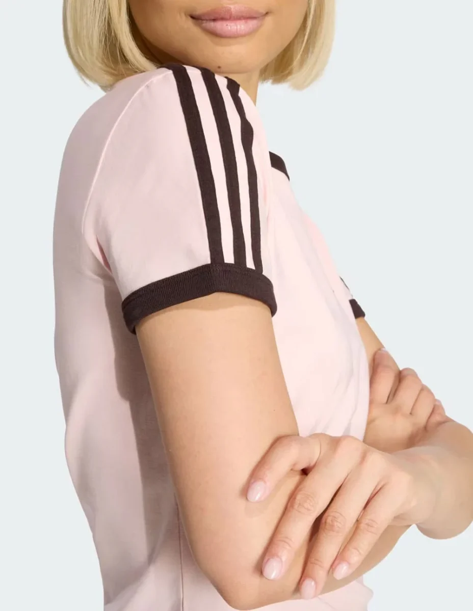 Camiseta adidas 3 Stripes Rosa y Marrón Mujer - Imagen 5