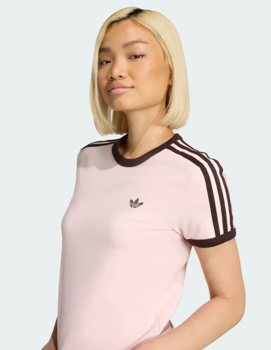 Camiseta adidas 3 Stripes Rosa y Marrón Mujer - Imagen 4