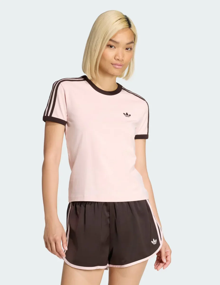 Camiseta adidas 3 Stripes Rosa y Marrón Mujer - Imagen 3