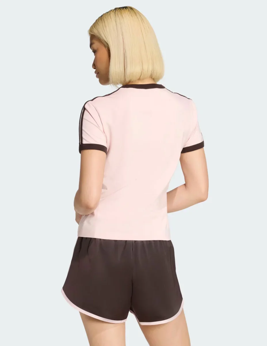 Camiseta adidas 3 Stripes Rosa y Marrón Mujer - Imagen 6