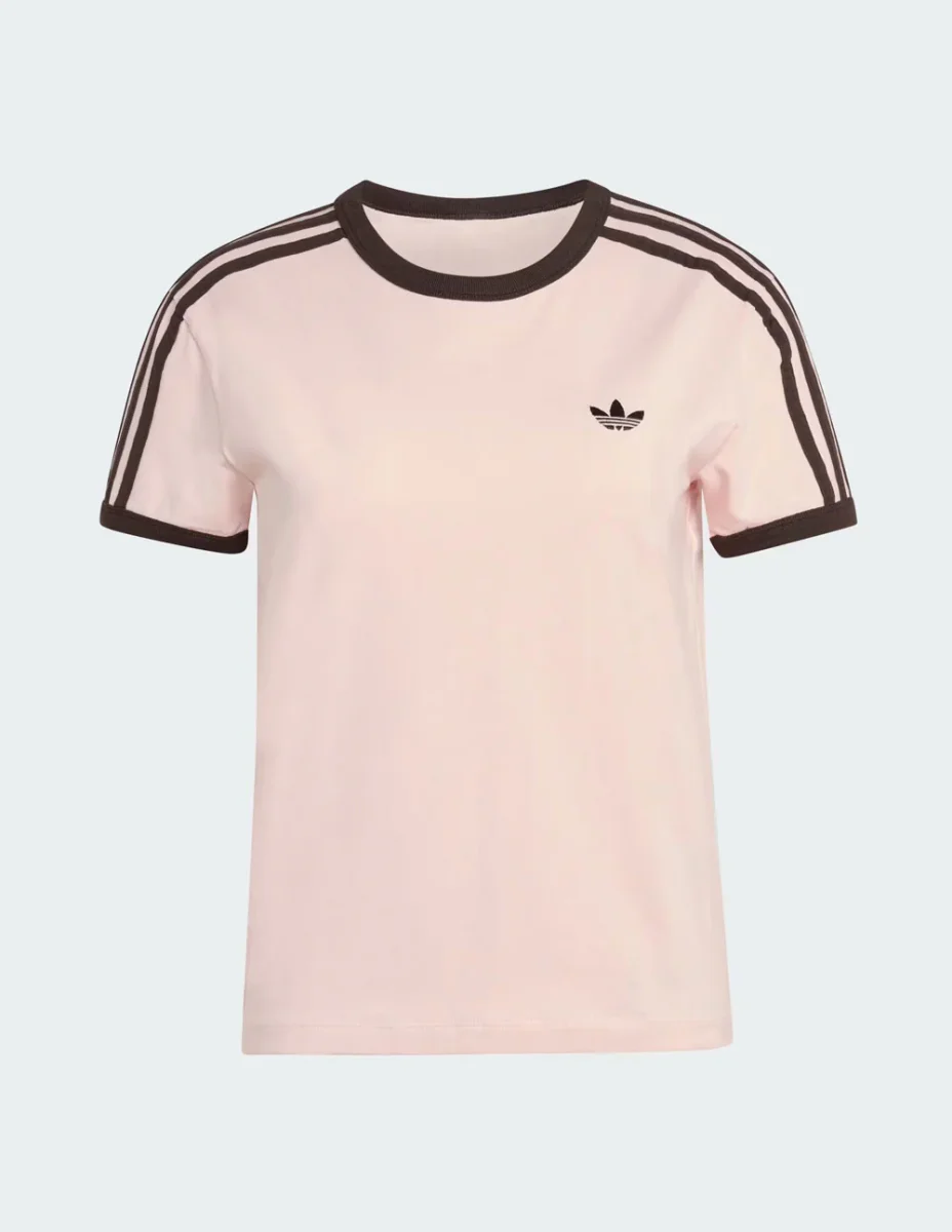 Camiseta adidas 3 Stripes Rosa y Marrón Mujer - Imagen 2