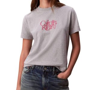 Camiseta Calvin Klein Jeans con Logo Gris Mujer