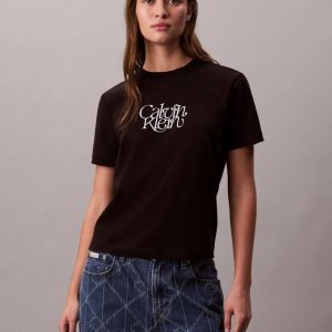 Camiseta Calvin Klein Jeans con Logo Negra Mujer