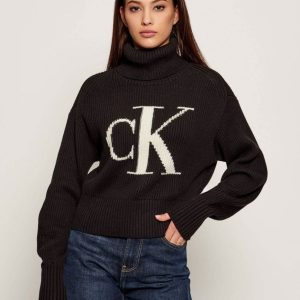 Jersey Calvin Klein Jeans de Cuello Alto con Logo Negro Mujer