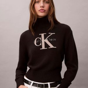 Jersey Calvin Klein Jeans de Cuello Vuelto de Chenilla Negro Mujer
