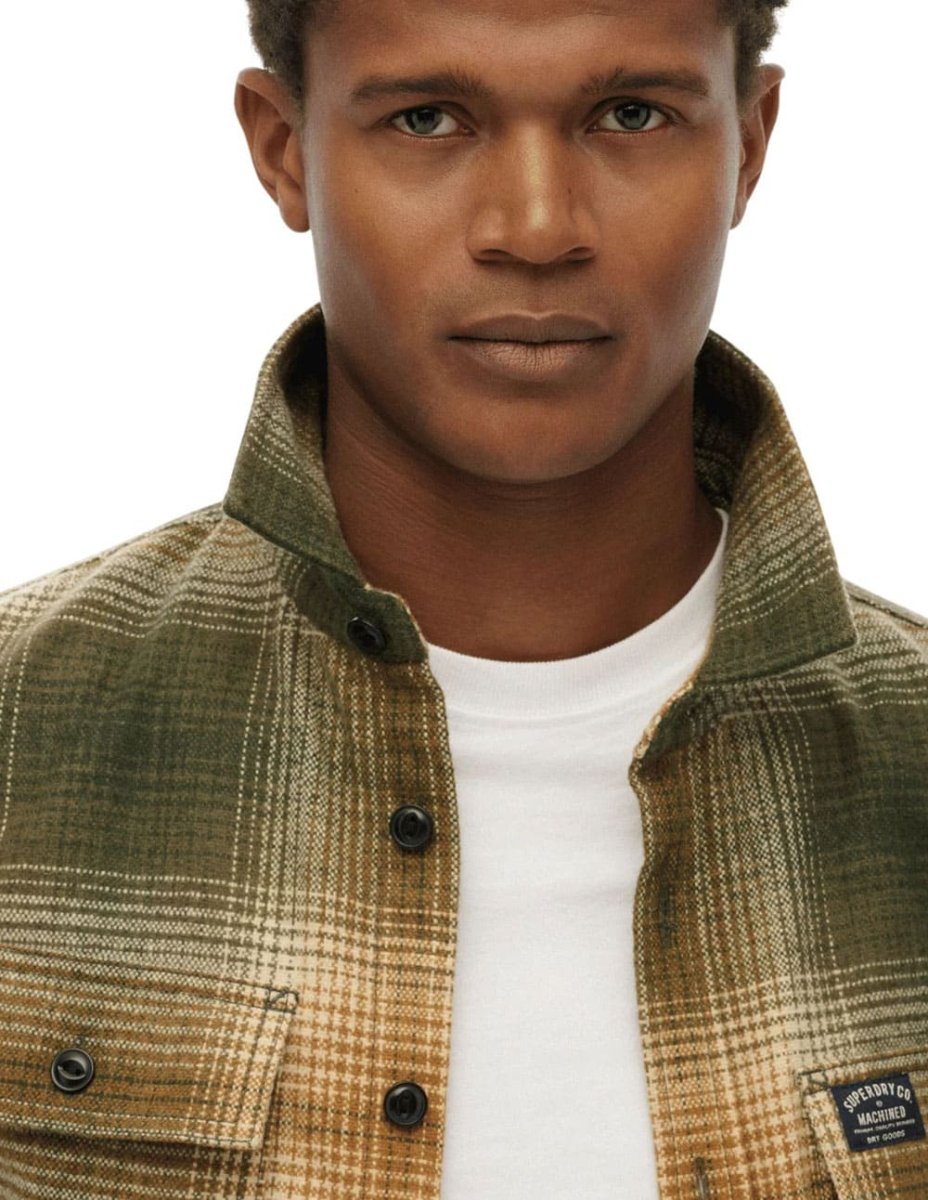Sobrecamisa Superdry Wool Miller Verde y Beige Hombre - Imagen 4