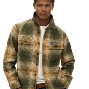 Sobrecamisa Superdry Wool Miller Verde y Beige Hombre