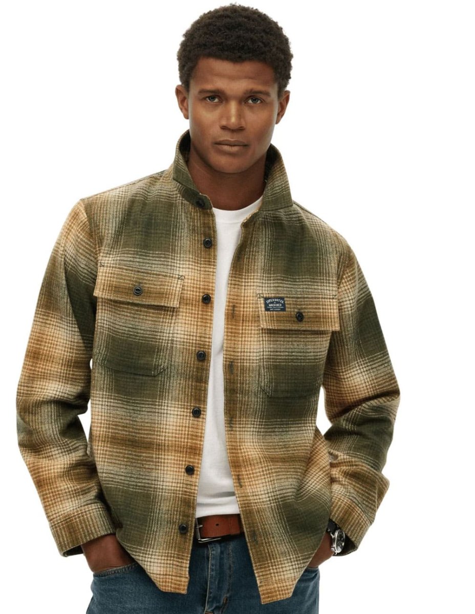 Sobrecamisa Superdry Wool Miller Verde y Beige Hombre