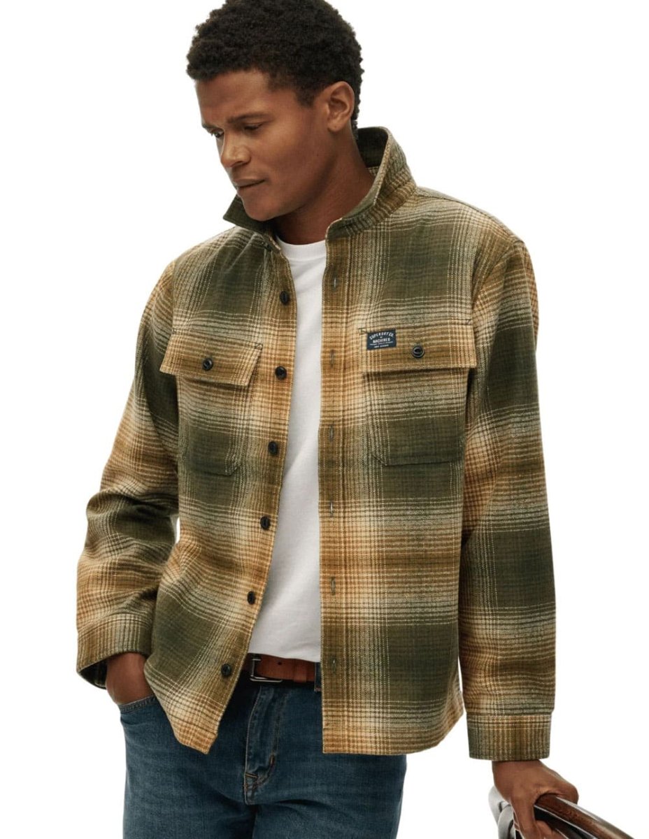 Sobrecamisa Superdry Wool Miller Verde y Beige Hombre - Imagen 3