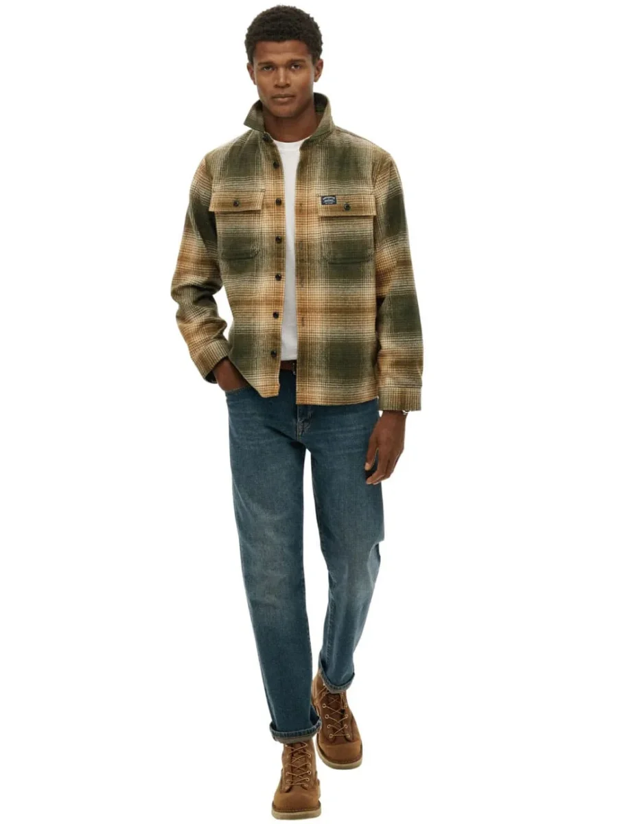 Sobrecamisa Superdry Wool Miller Verde y Beige Hombre - Imagen 5