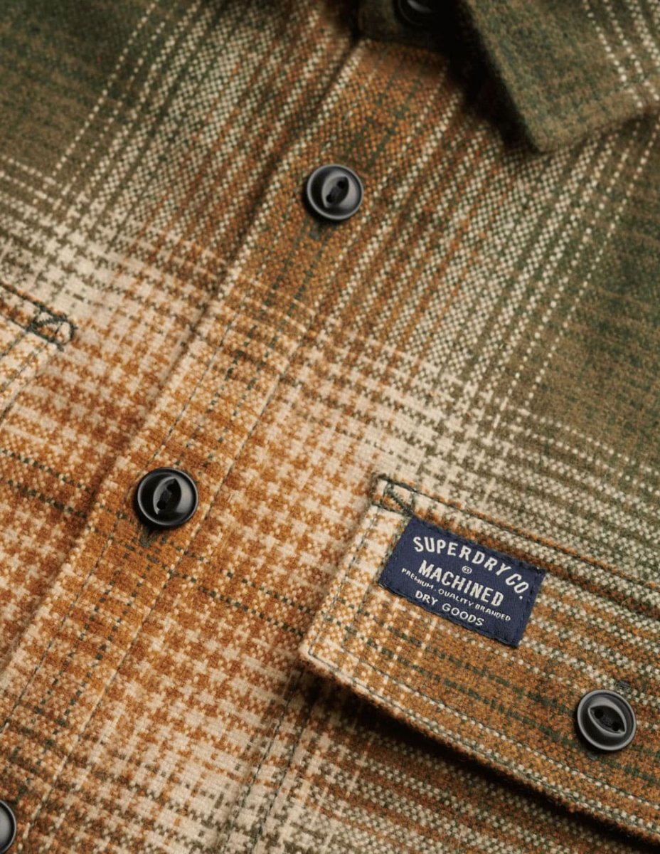 Sobrecamisa Superdry Wool Miller Verde y Beige Hombre - Imagen 6