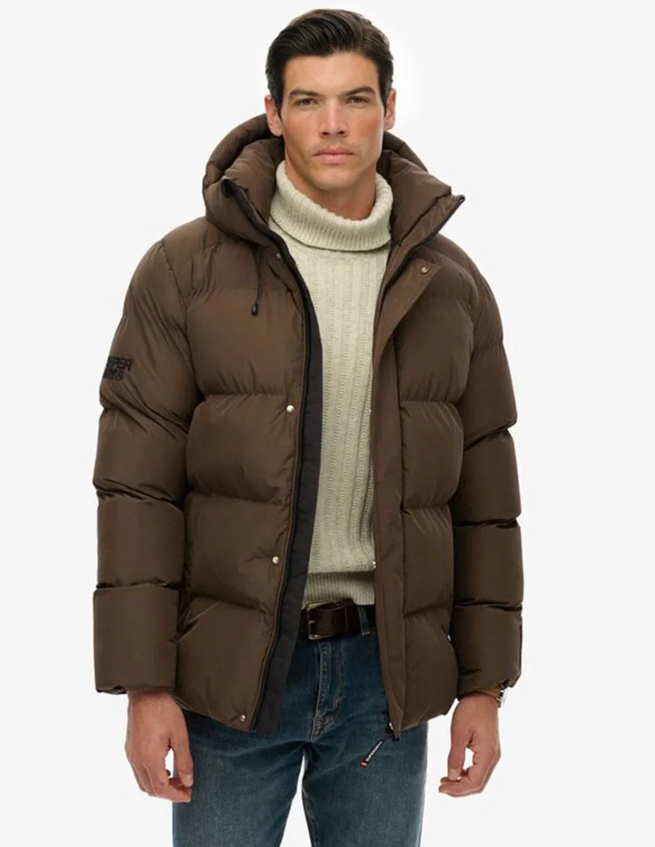 Plumas Superdry con Capucha Marrón Hombre - Imagen 3