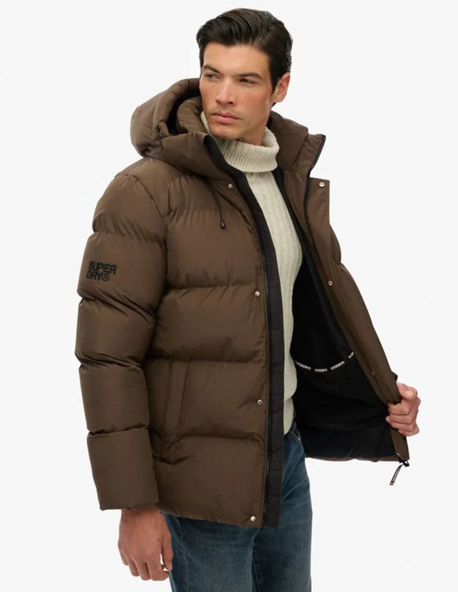 Plumas Superdry con Capucha Marrón Hombre - Imagen 5