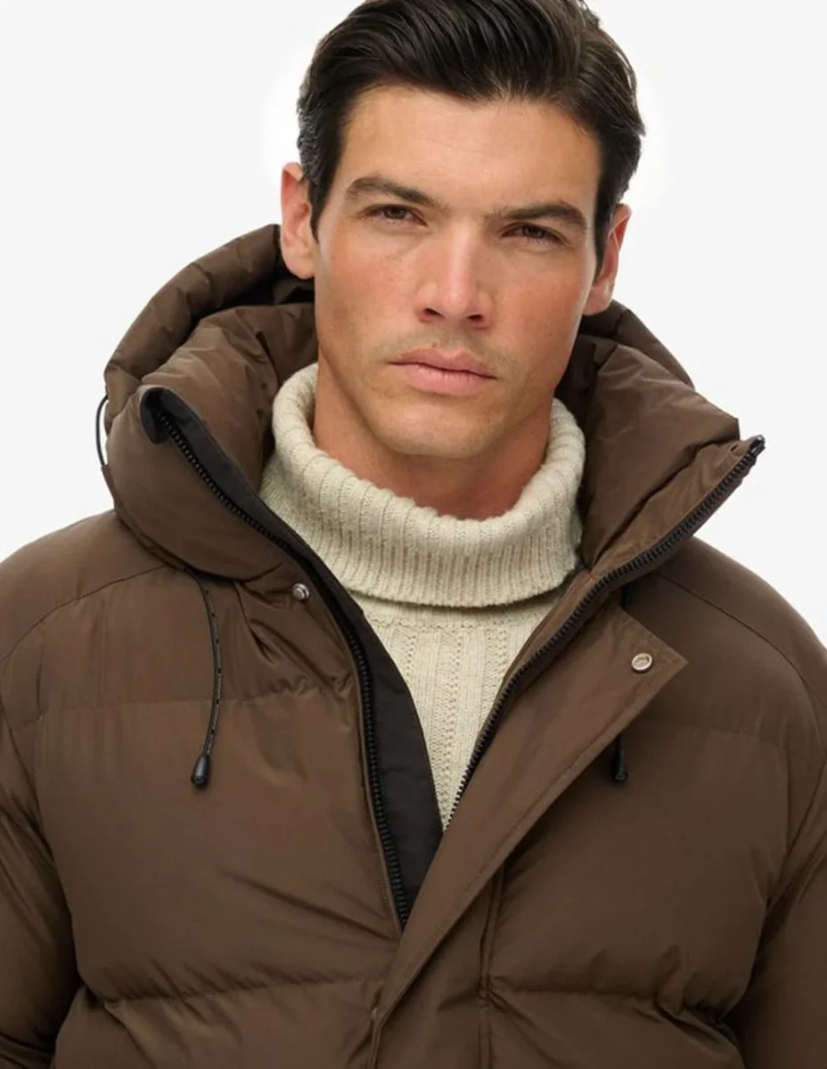 Plumas Superdry con Capucha Marrón Hombre - Imagen 4
