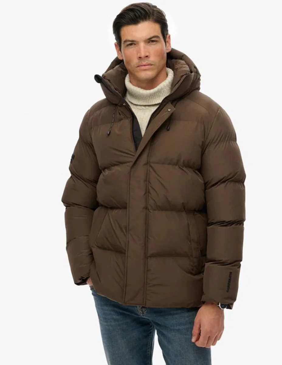 Plumas Superdry con Capucha Marrón Hombre - Imagen 2