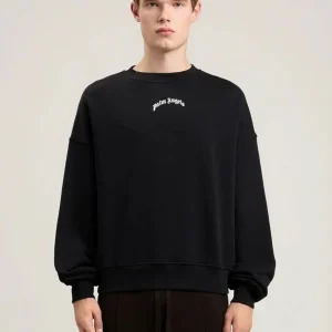 Sudadera Palm Angels Back Curved Logo Loose Negra Hombre