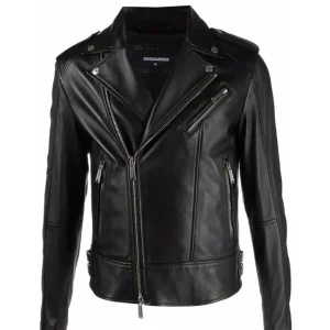 Chaqueta Dsquared2 Biker de Piel Negra Hombre