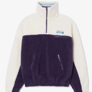 Sudadera Polar Lacoste de Cuello Alto Morada y Blanca Mujer