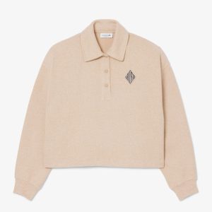 Sudadera Lacoste Tipo Polo de Canalé Beige Mujer